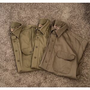 Lot Of 3 BIG MAC Workwear Shirt Medium 15-15.5 Khaki Brown Gorp Short Sleeve VTG